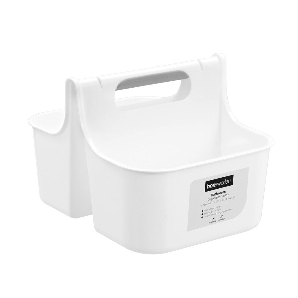 Boxsweden 2-Compartment Bathroom Caddy Storage Organiser Lrg 31x24.5cm White