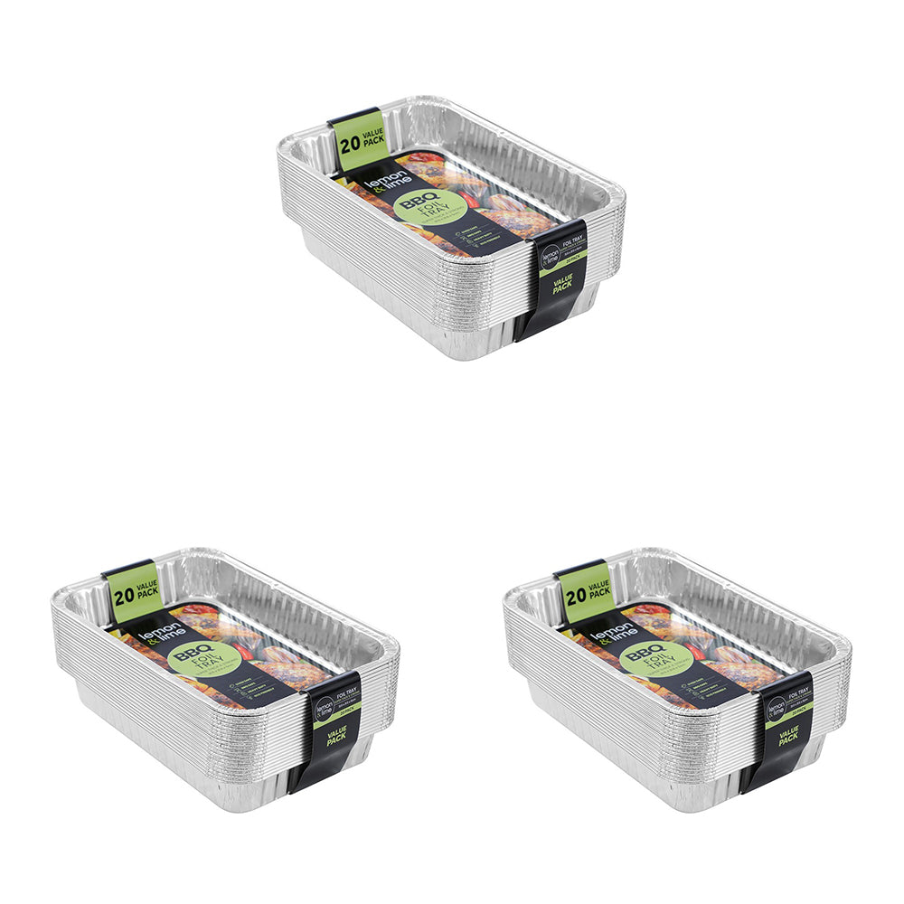 Lemon and Lime Value BBQ Foil Tray Container Rectangle 31.5x21.5cm Silver (60 Pieces)
