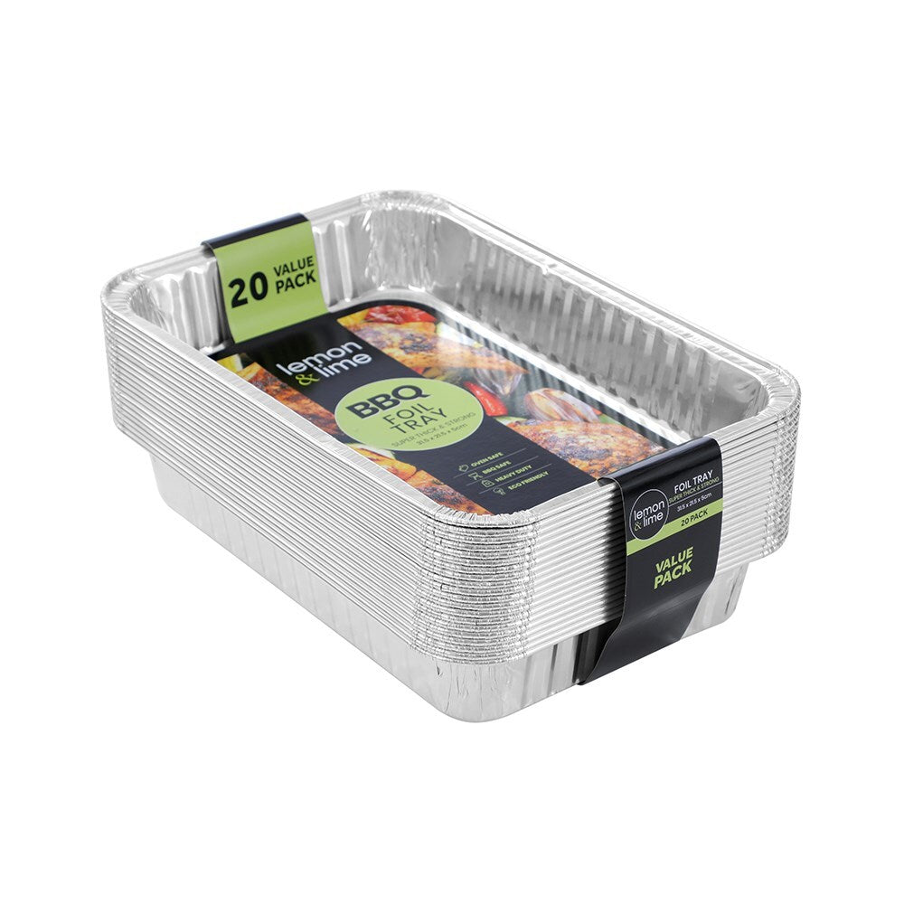 Lemon and Lime Lemon & Lime Value BBQ Foil Tray Container Rectangle 31.5x21.5cm Silver (20 Pieces)