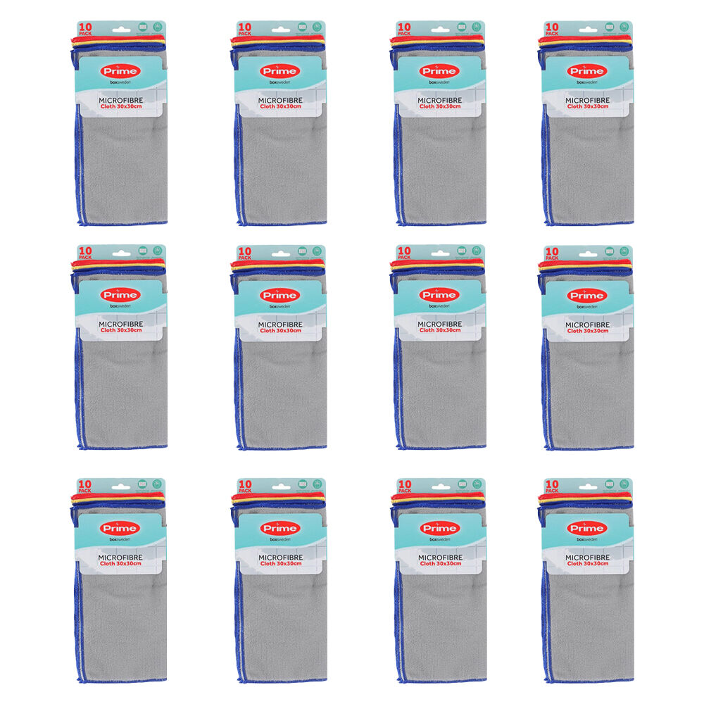 Boxsweden 10pc Boxsweden Prime Microfibre Reusable Cloths 30x30cm Assorted (12 Pack)