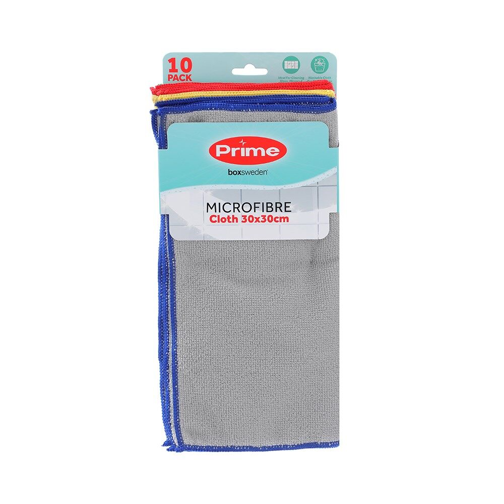 Boxsweden Prime Microfibre Reusable Cleaning Cloths 30x30cm Assorted (10 Pieces)