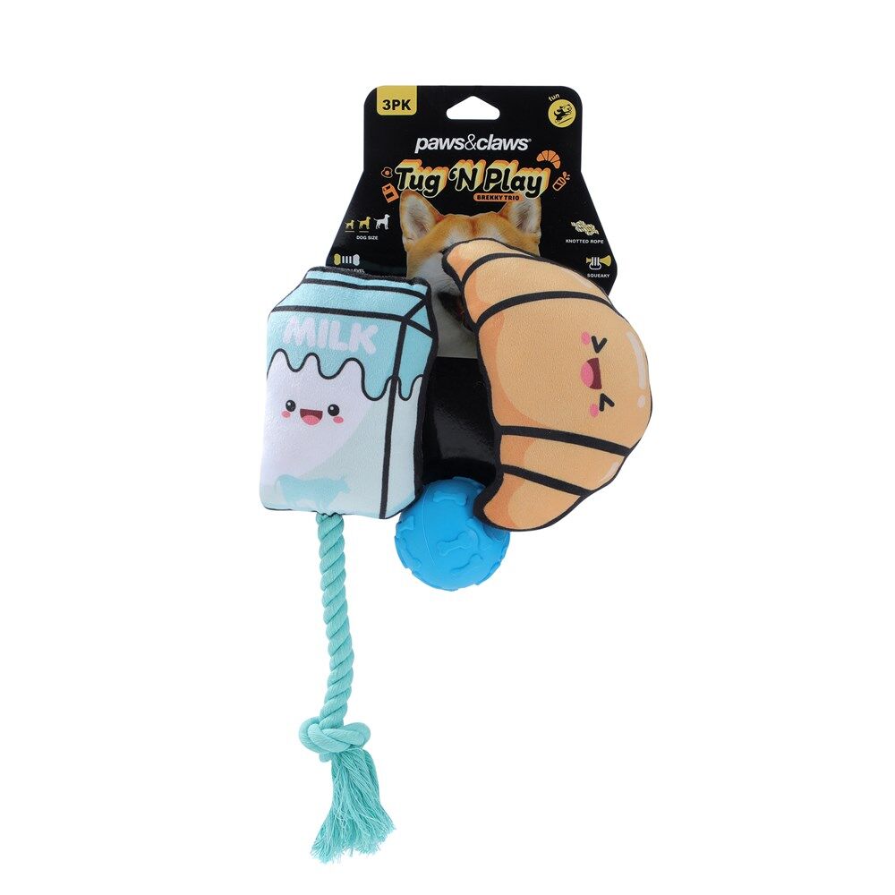 Paws and Claws Tug 'N Play Squeaky Plush Dog Toy 17x11x5cm Assorted (3 Pieces)