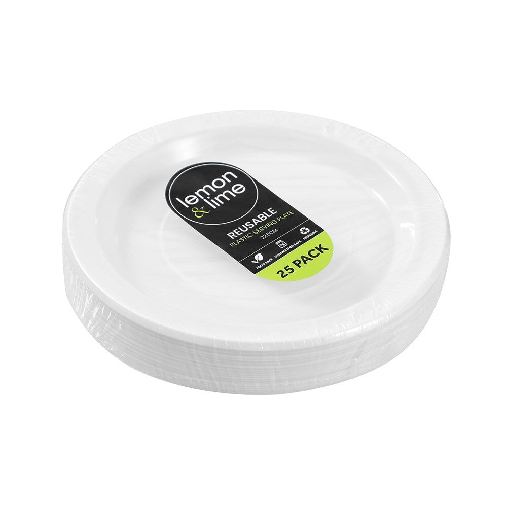 Lemon and Lime Reusable Plastic Serving Plate 22.5cm - White (300 Pieces) — image 2