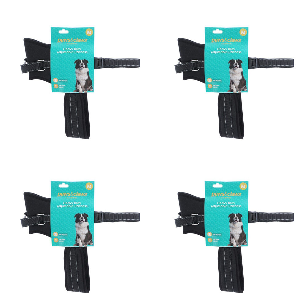 Paws and Claws Strong Secure Lock Soft Padded Pet Harness Medium 65-80cm (4 Pack)
