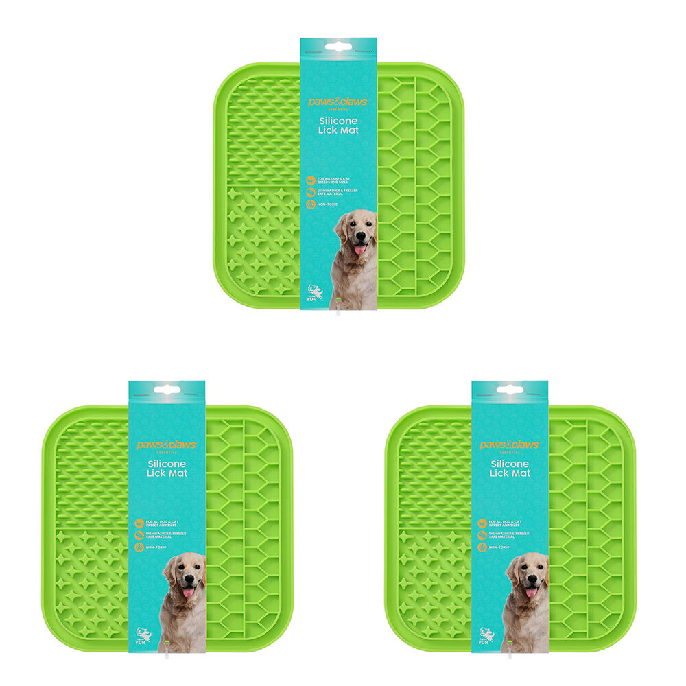 Paws and Claws Lick Silicone Mat 19.7x19.7x1cm for Cats and Dogs Both Assorted (3 Pack)