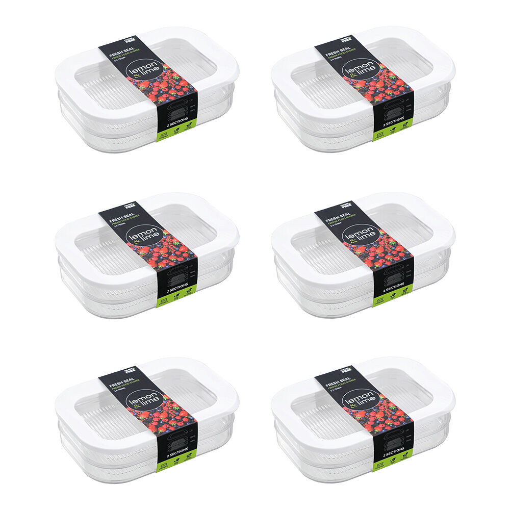 Lemon and Lime Fresh Seal 2 Section Stackable Fridge Food Storer 2x750ml (6 Pack)