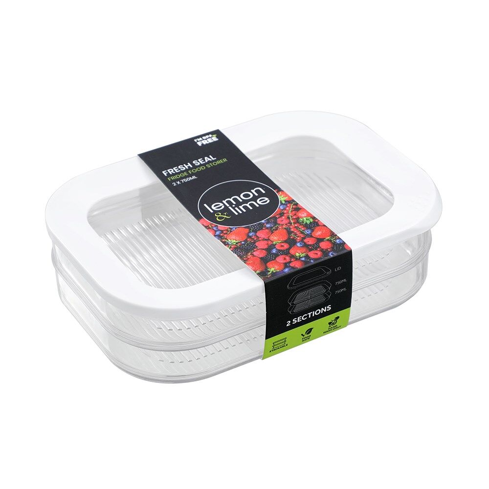 Lemon and Lime Lemon & Lime Fresh Seal 2 Section Stackable Fridge Food Storer 2x750ml