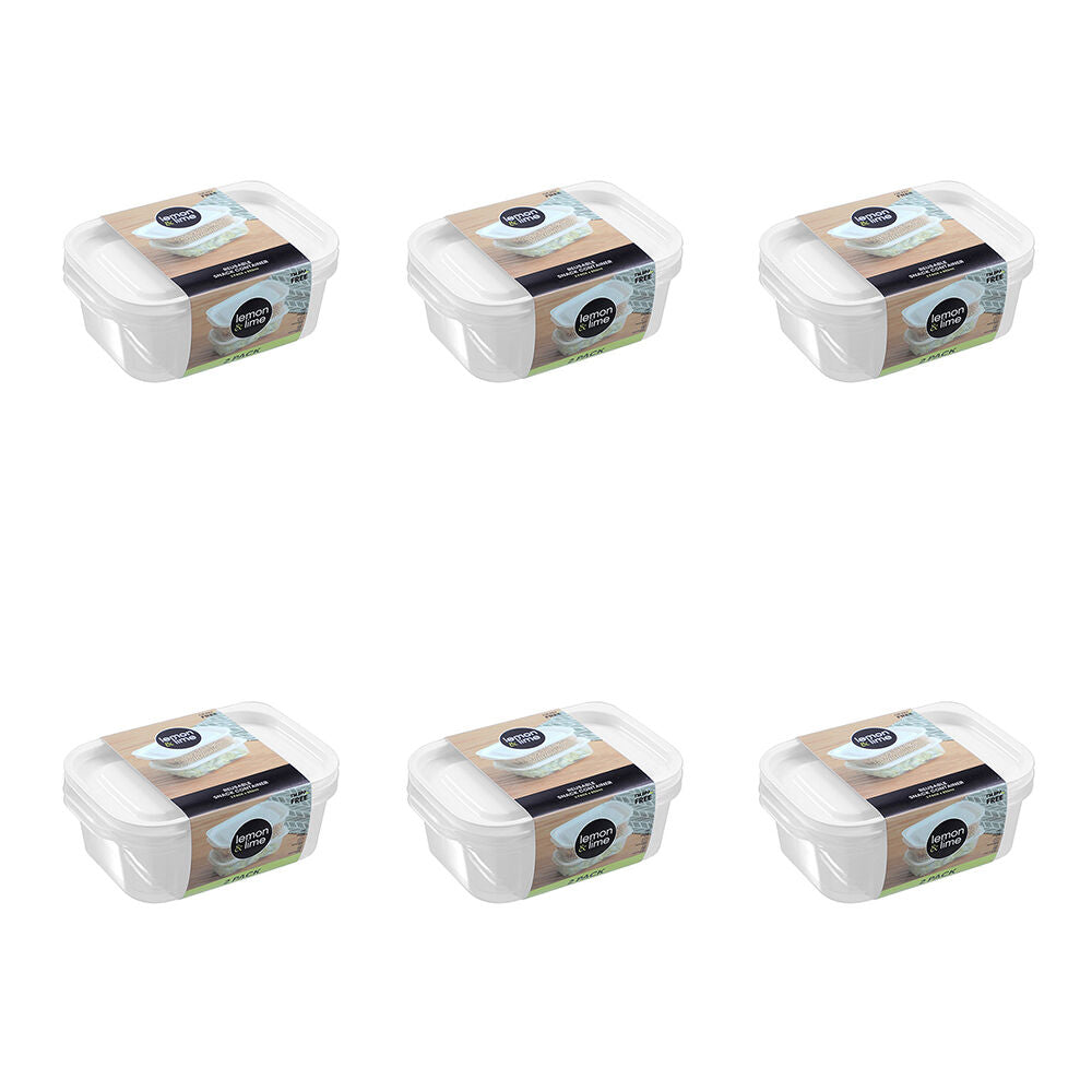 Lemon and Lime 2pc Lemon & Lime Reusable Lunch/Snack Container Portable Rectangular 850ml (6 Pack)