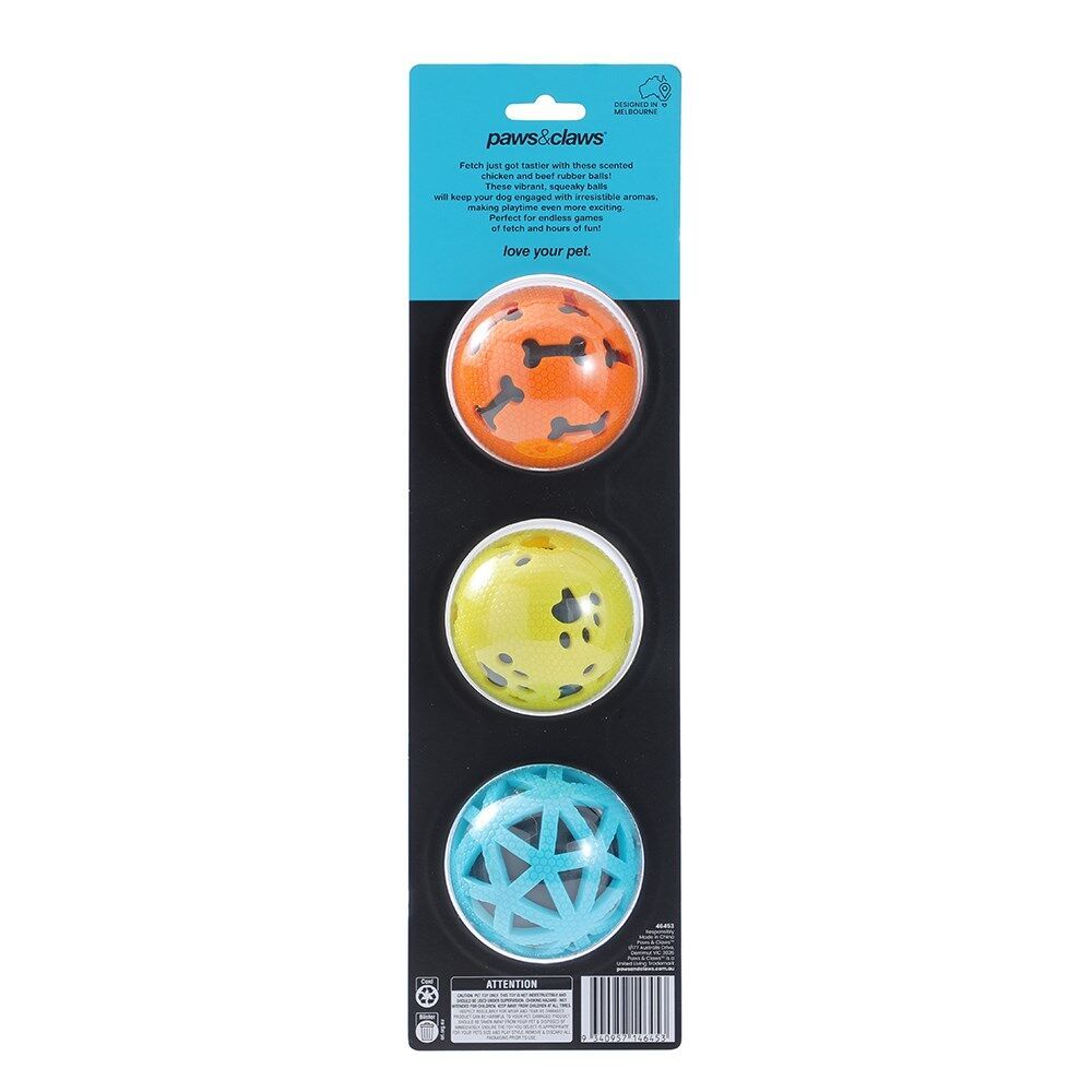 Paws and Claws 3pc Paws And Claws TPR Rubber Scented Beef Squeaky Dog Balls 7cm Assorted (4 Pack) — image 8