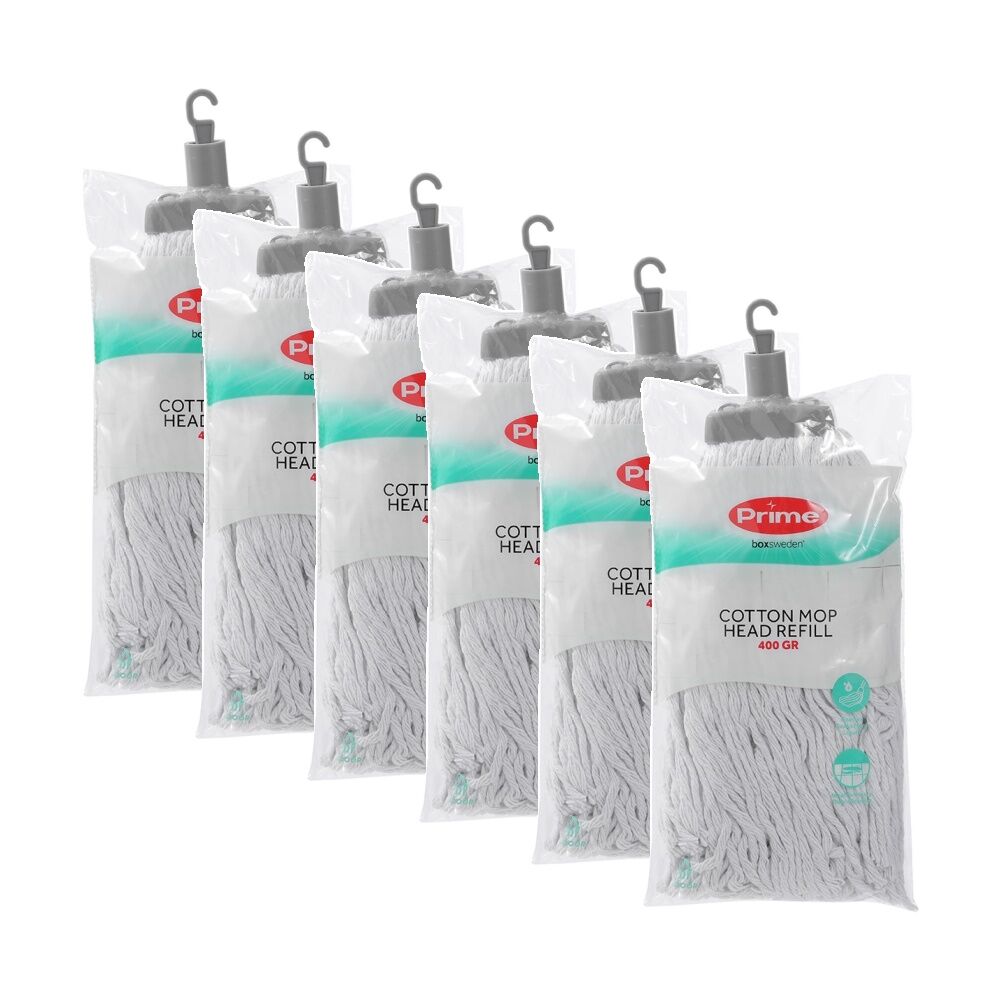 Boxsweden Prime Cotton Mop Refill 400GR Head for Cleaning Assorted (6 Pack)