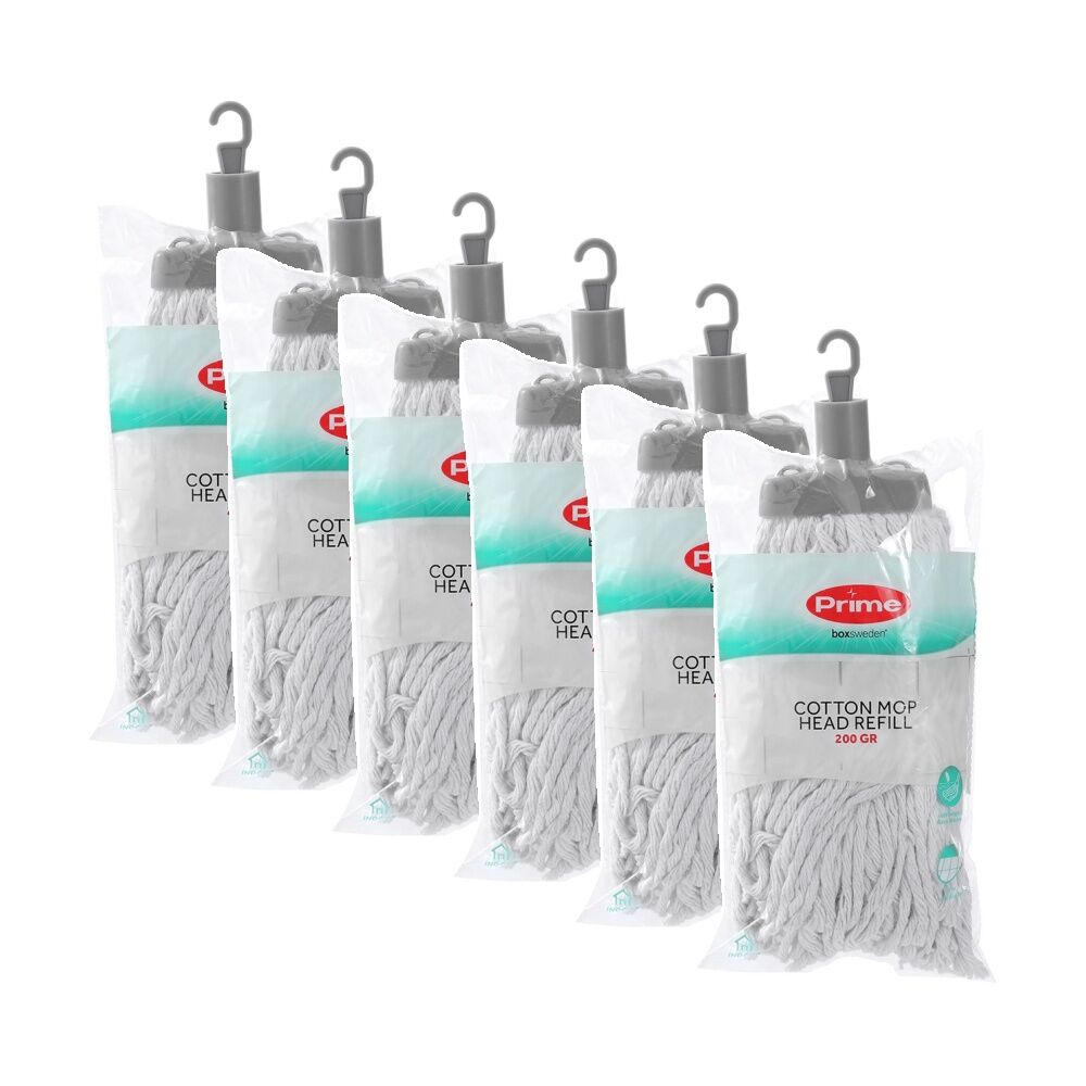 Boxsweden Prime Cotton Mop Refill 200GR Head for Cleaning Assorted (6 Pack)