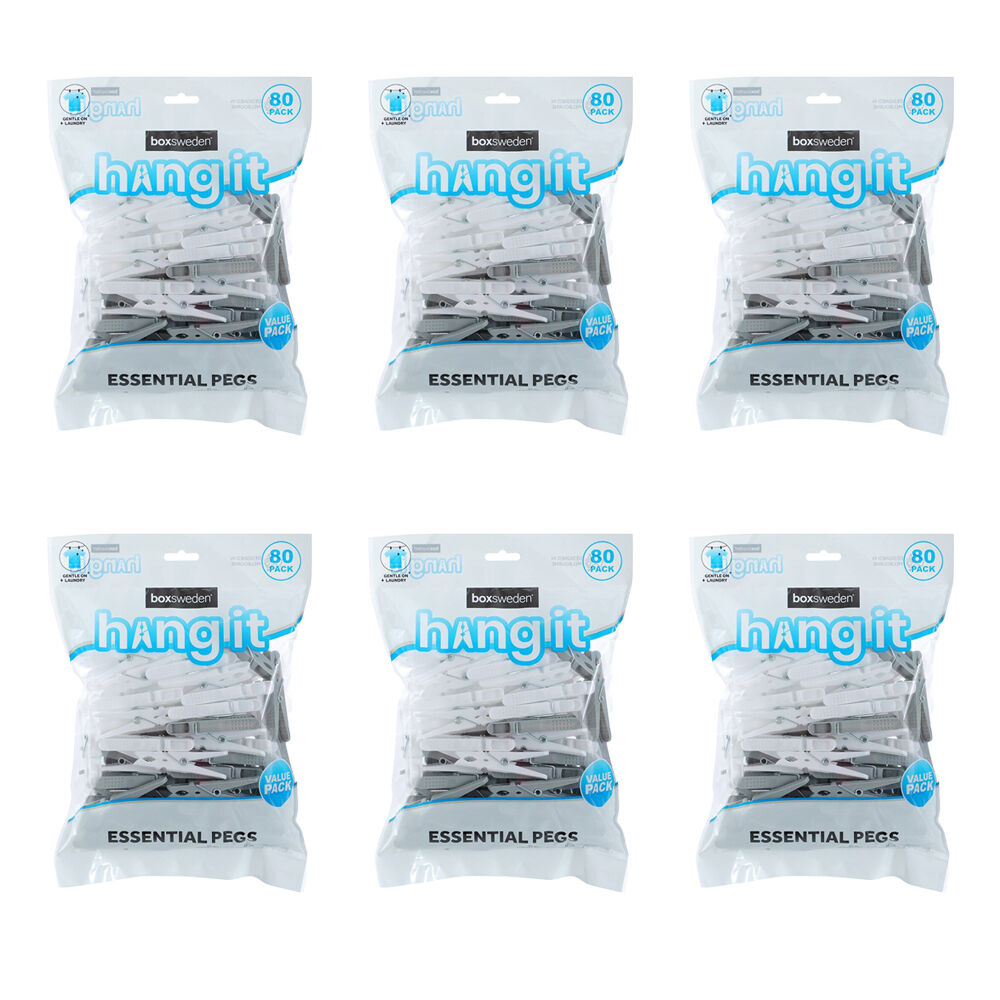 Boxsweden 6PK 80pc Hangit Essential Durable Pegs Value Pack UV Resistant