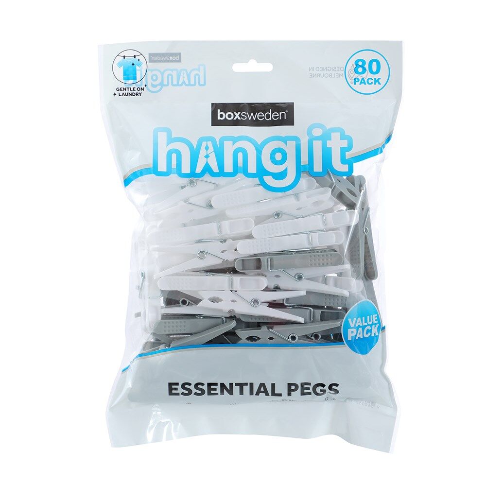 Boxsweden Hangit Essential Durable Pegs Value Pack Grey/White (80 Pieces)