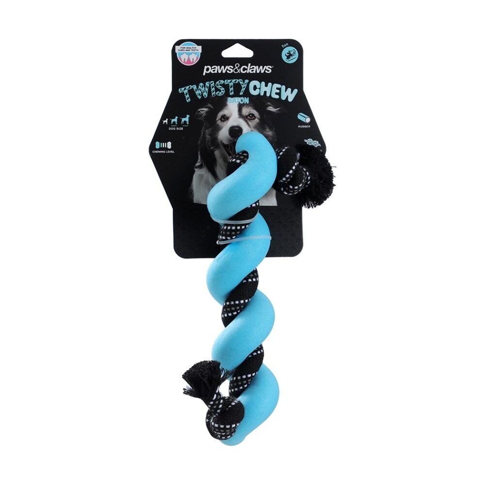 Paws and Claws Twisty Chew Baton Toy 27x5x5cm with Woven Rope Assorted