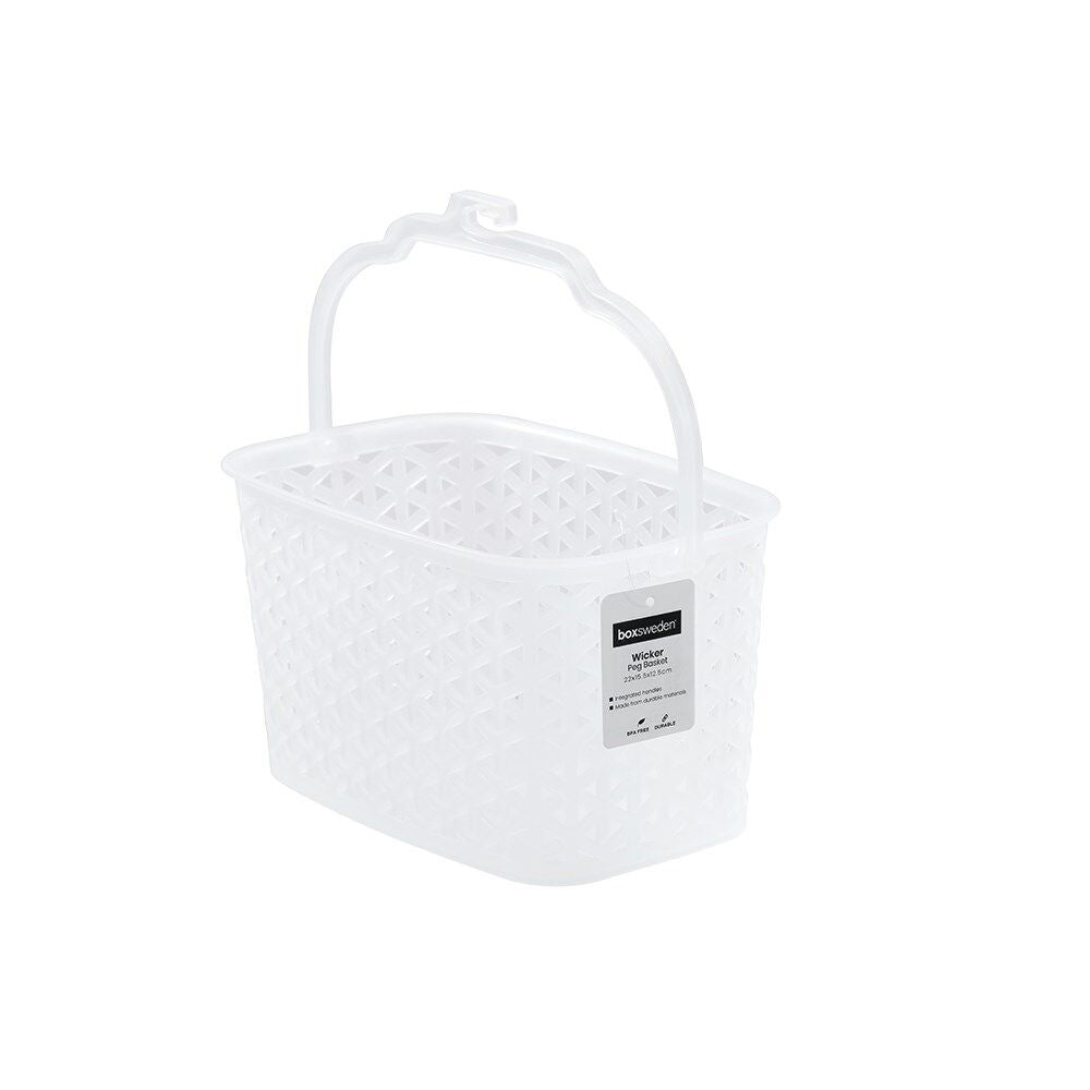 Boxsweden 22cm White Sylish Wicker Frost Durable Laundary Peg Basket
