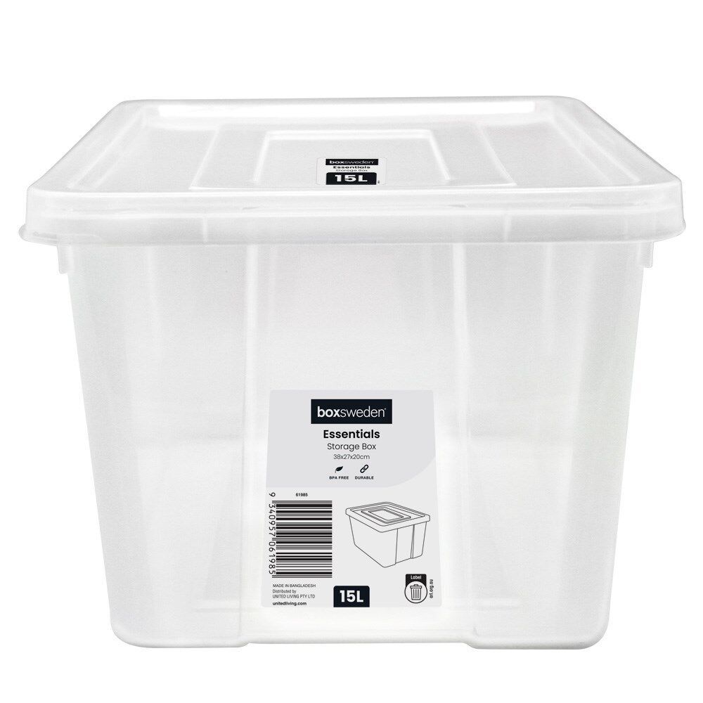 Boxsweden Essentials Heavy Duty Storage Organiser Box/Tub 15L/38x27cm Clear (12 Pack) — image 3
