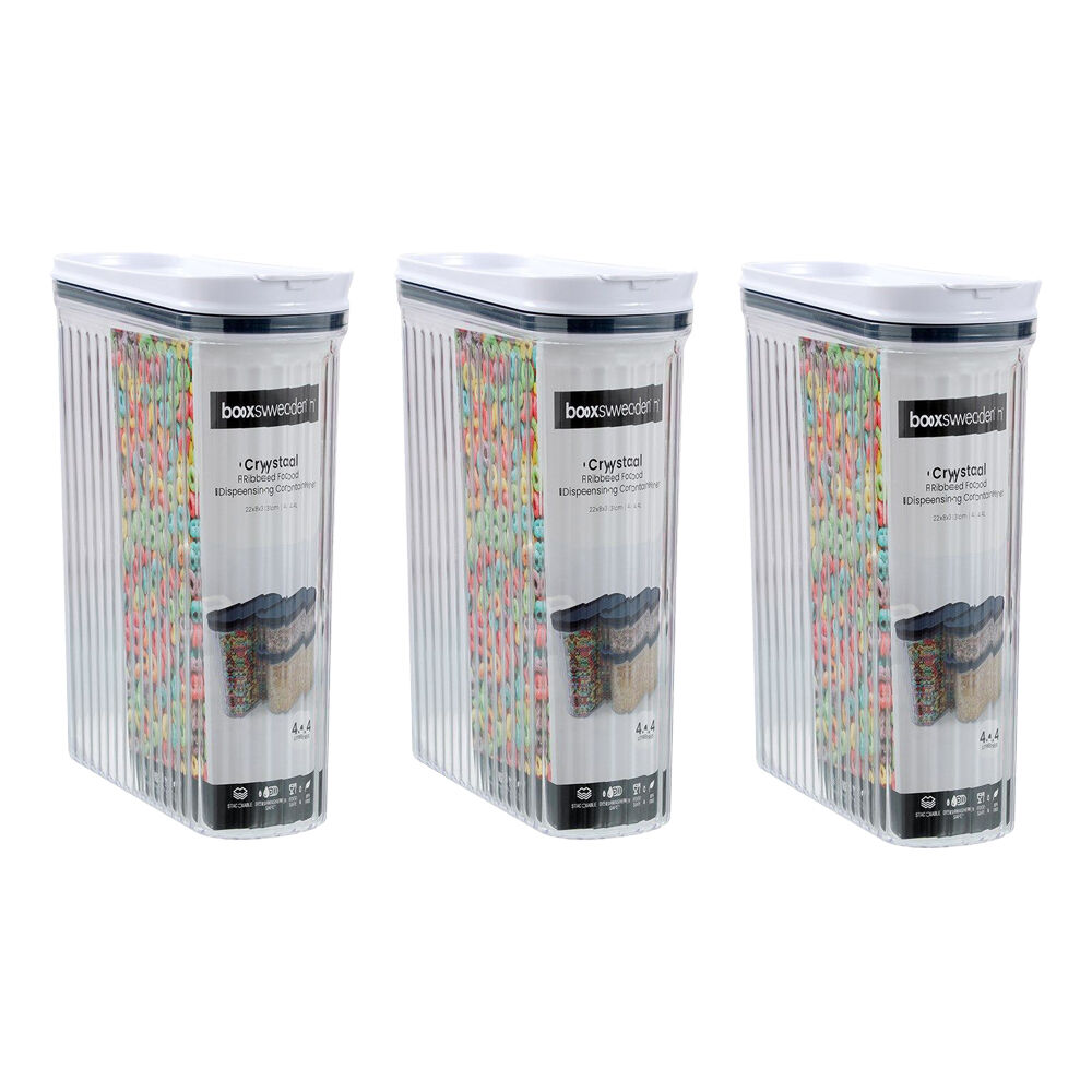 Lemon and Lime Crystal Ribbed Food Dispenser Container 4.4L/22x8x31cm Assrtd (3 Pack)