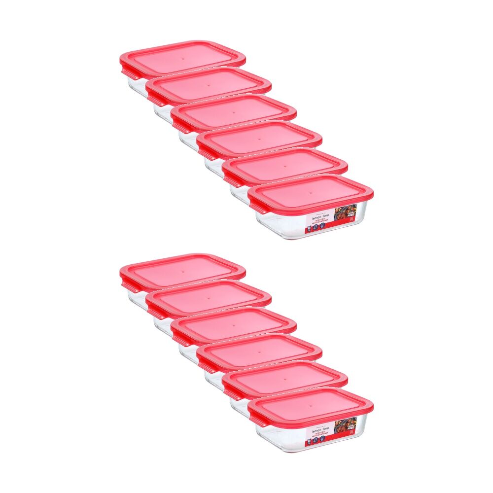 Lemon and Lime Yorkshire Glass Rectangle Quick Seal Container 1L Food Safe (12 Pack)