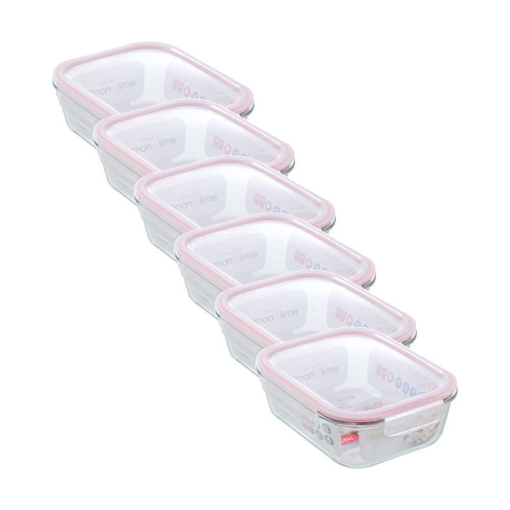 Lemon and Lime Yorkshire Glass Rectangle Clip Seal Container 2.3L Food Safe (6 Pack)