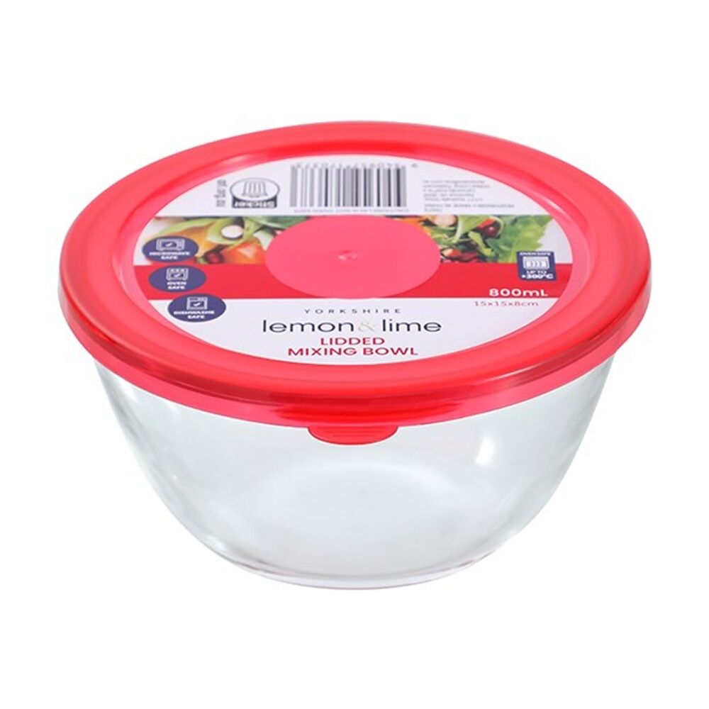 Lemon and Lime Yorkshire Glass Mixing Bowl Lidded 800ml 15x15x8cm Food Safe (24 Pack) — image 2