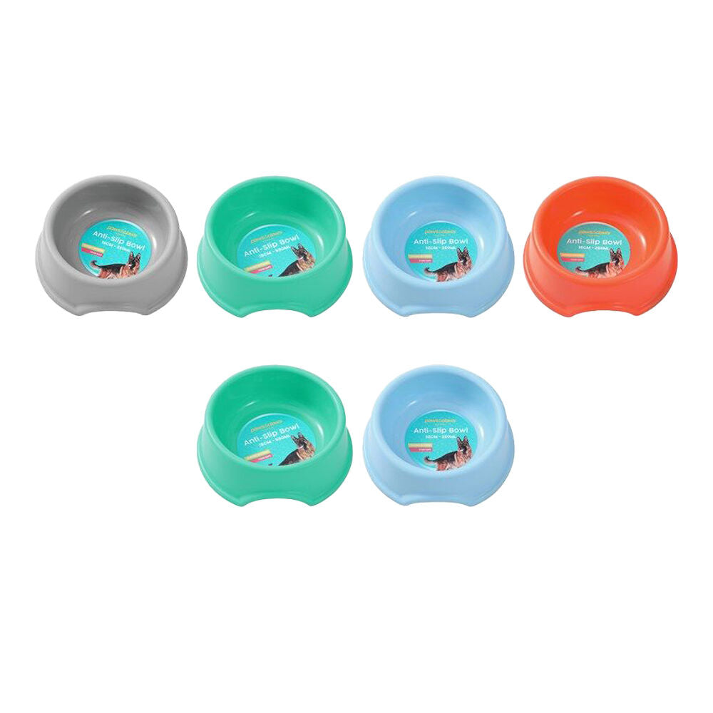 Paws and Claws Pet Essentials Anti Slip Bowl 260mL/15cm Assorted (6 Pack)