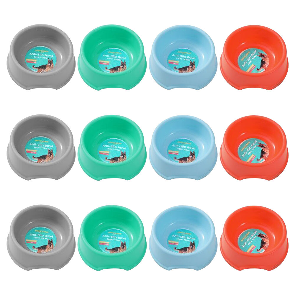 Paws and Claws Pet Essentials Anti Slip Bowl 800mL/20cm Assorted (12 Pack)