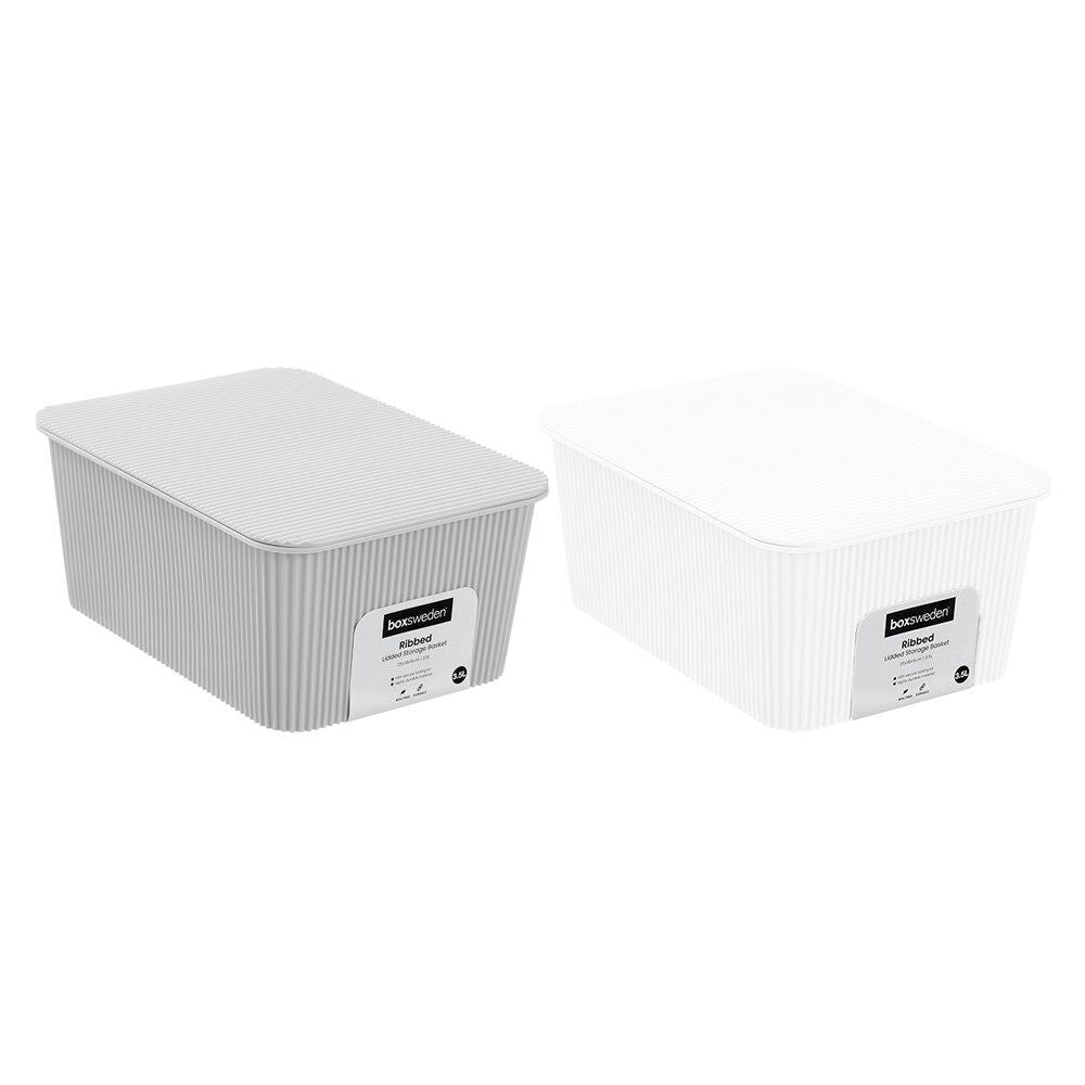 Boxsweden Discrete Durable Storage Basket Ribbed with Lid Assorted — image 2