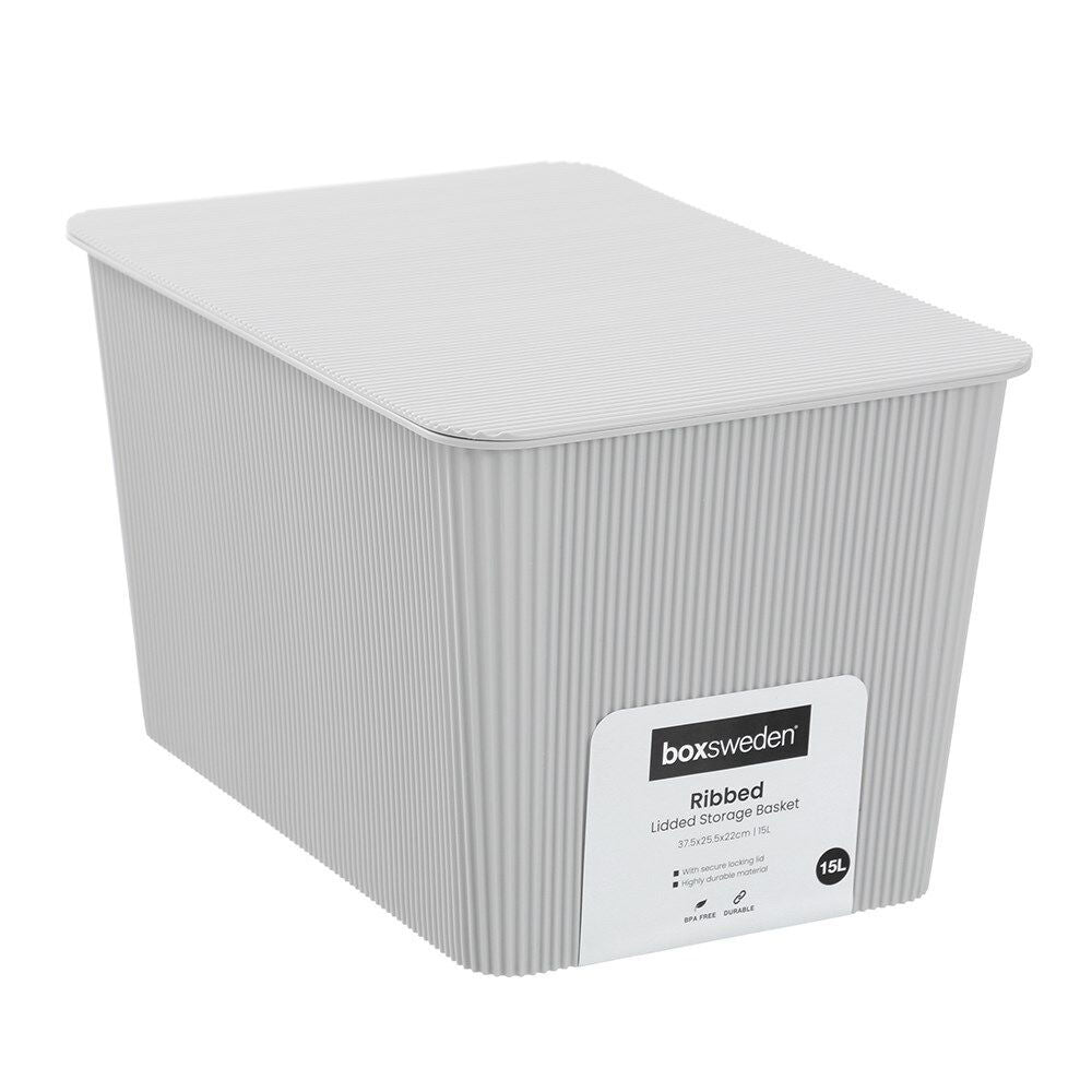 Boxsweden Discrete Durable Storage Basket Ribbed with Lid Assorted — 15l