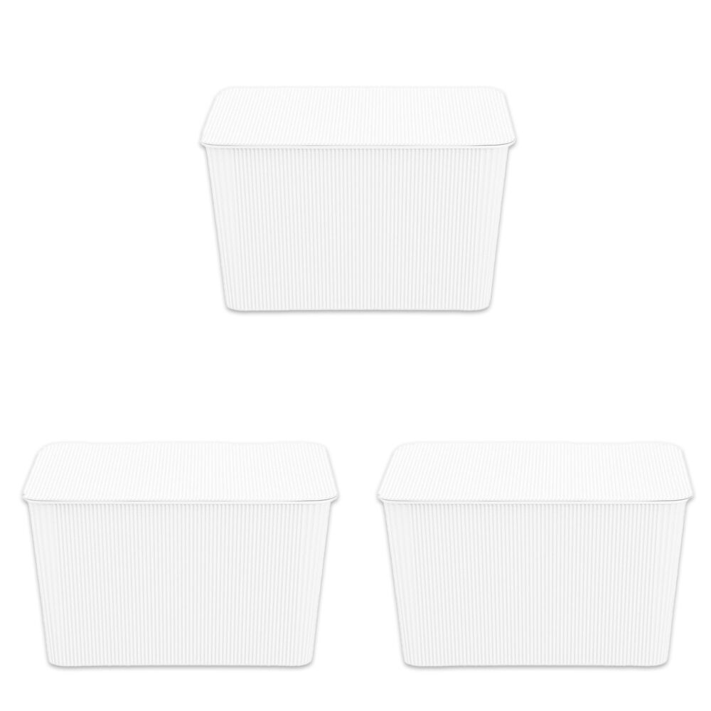 Boxsweden Discrete Durable Storage Basket Ribbed with Lid 15L Assorted (3 Pack)