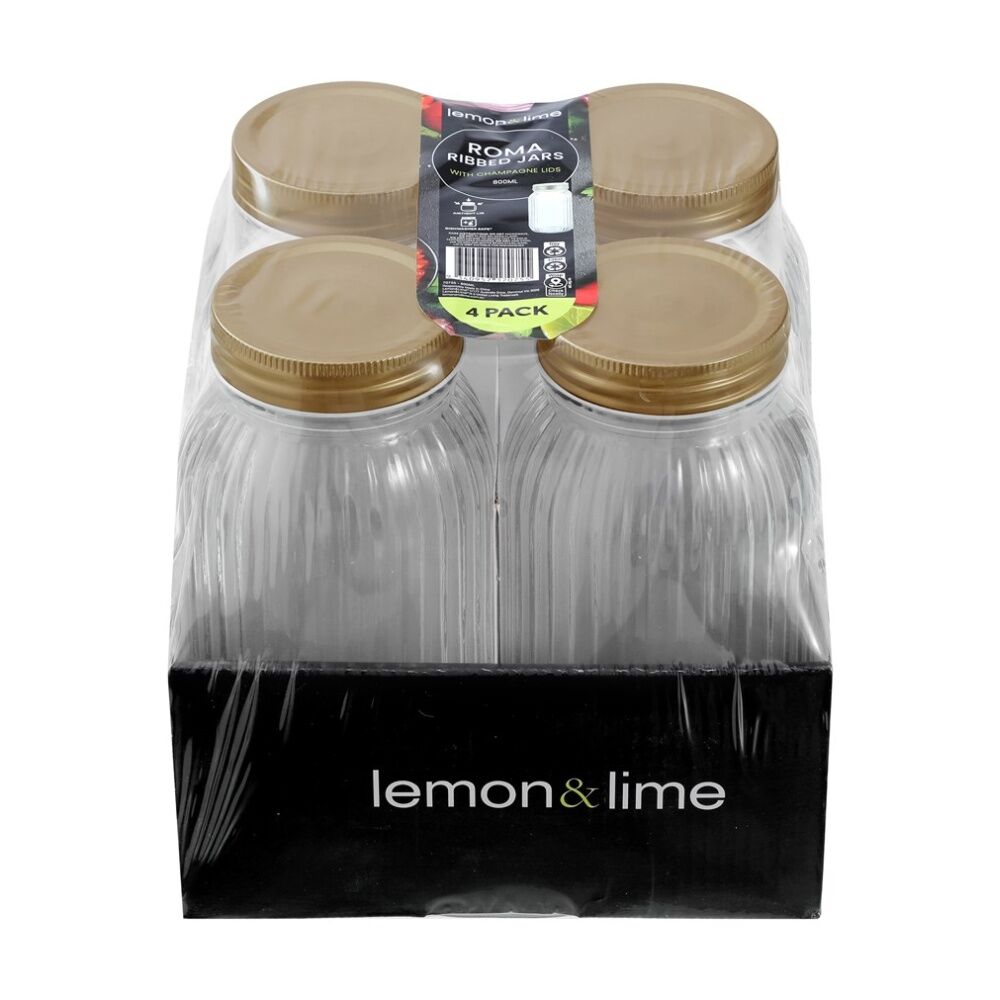 Lemon and Lime 4pc Lemon and Lime Roma Ribbed Conserve Jar 800ml Food Safe Kitchenware (2 Pack) — image 4