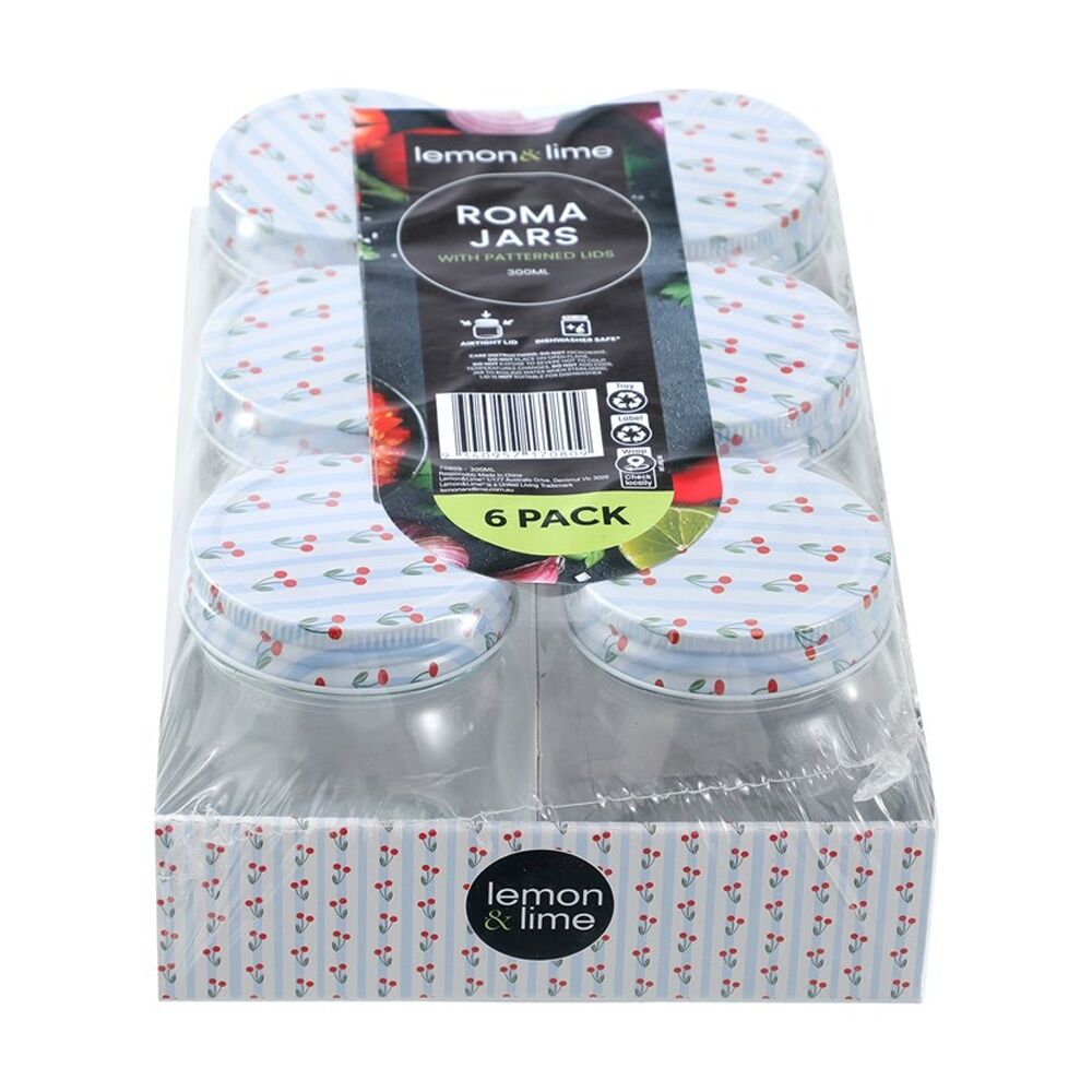 Lemon and Lime Roma Cherry Stripe Deco Conserve Jar 300ml Food Safe (6 Pieces) — image 3