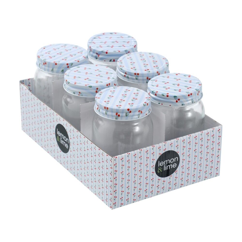 Lemon and Lime Roma Cherry Stripe Deco Conserve Jar 500ml Food Safe (6 Pieces)