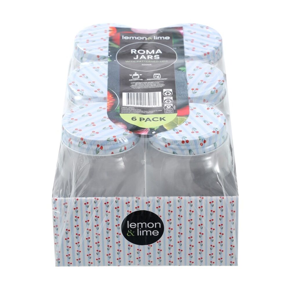 Lemon and Lime Roma Cherry Stripe Deco Conserve Jar 500ml Food Safe (6 Pieces) — image 3