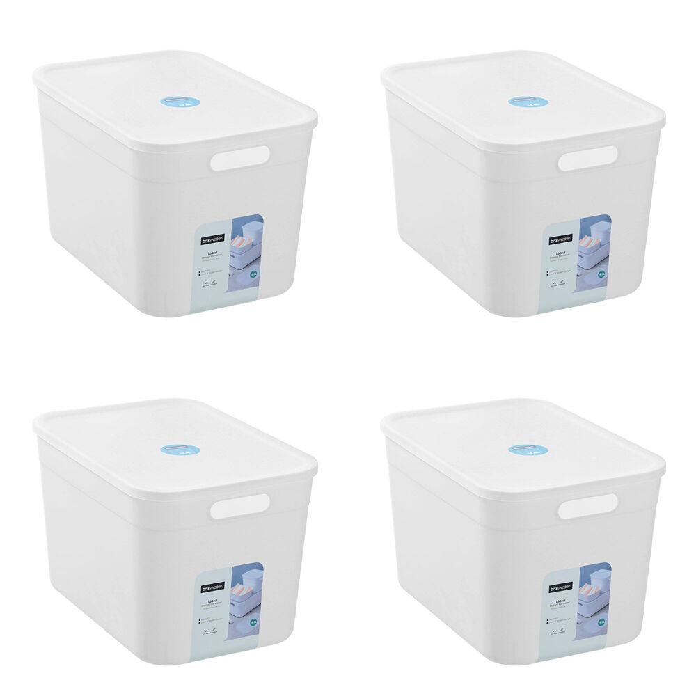 Boxsweden Stackable Durable Storage Container with Lid 35.5cm 16.5L (4 Pack)
