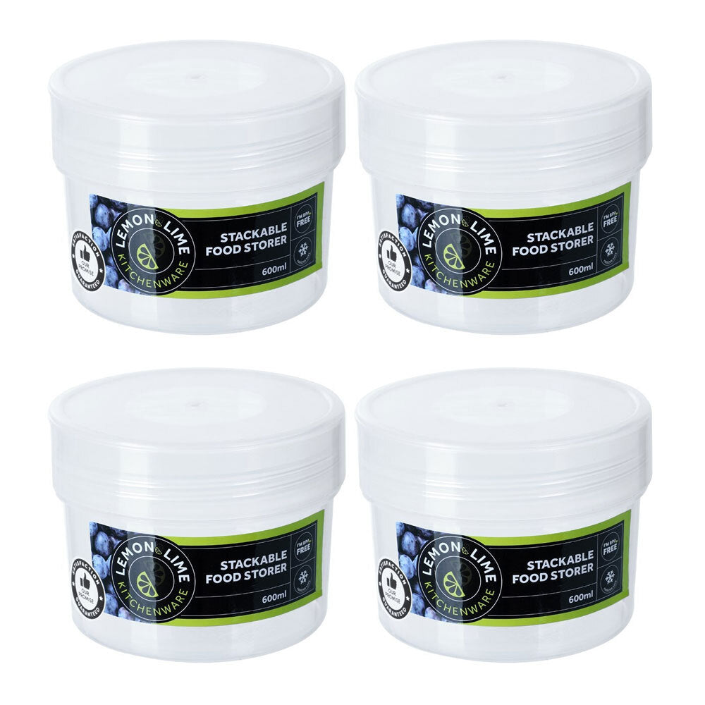 Lemon and Lime Keep Fresh 350ml/9cm Food Storer Stackable Snack Container w/Lid (4 Pack)