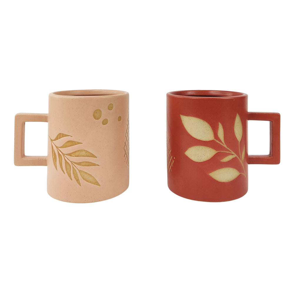 Urban 10cm Shae Foliage Ceramic Mug Coffee/Tea Drinking Cup Pink/Terracotta (2 Pieces)