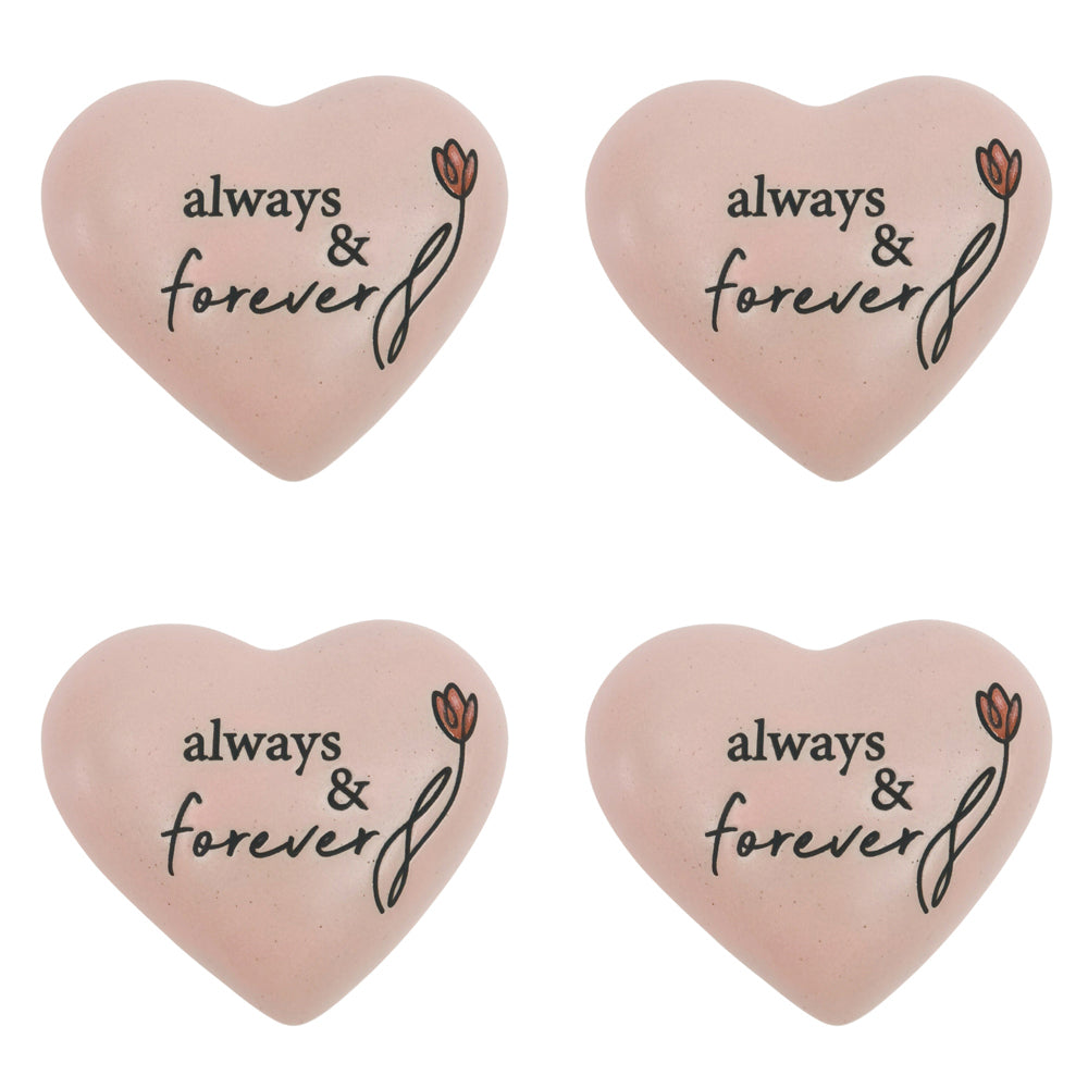 Urban Always Forever Heart Stone Ceramic Pink 8cm Gift Keepsake Present (4 Pack)