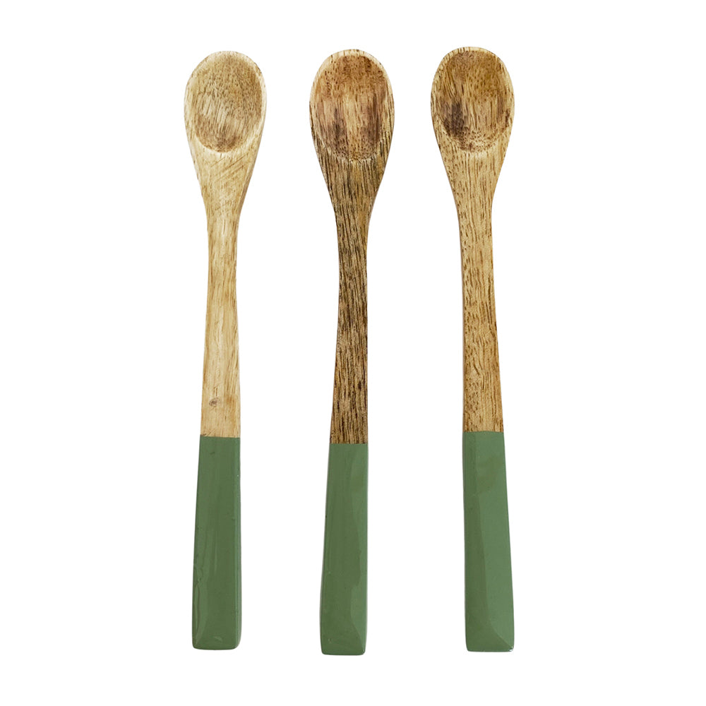 Urban 15cm Mango Wood Mini Serving Spoons Kitchen Utensil Green/Natural (3 Pieces)