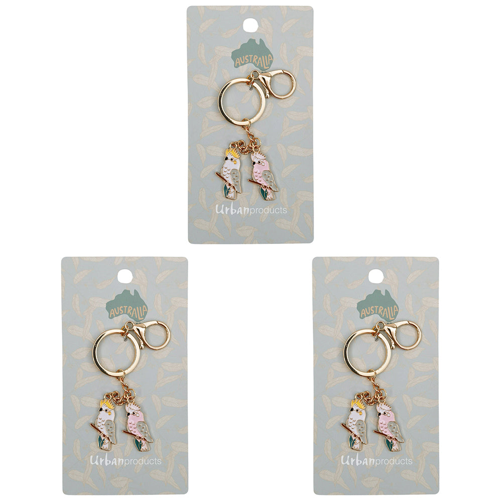 Urban Australiana Birds Keyring White Pink Display Decorative Keepsake (3 Pack)