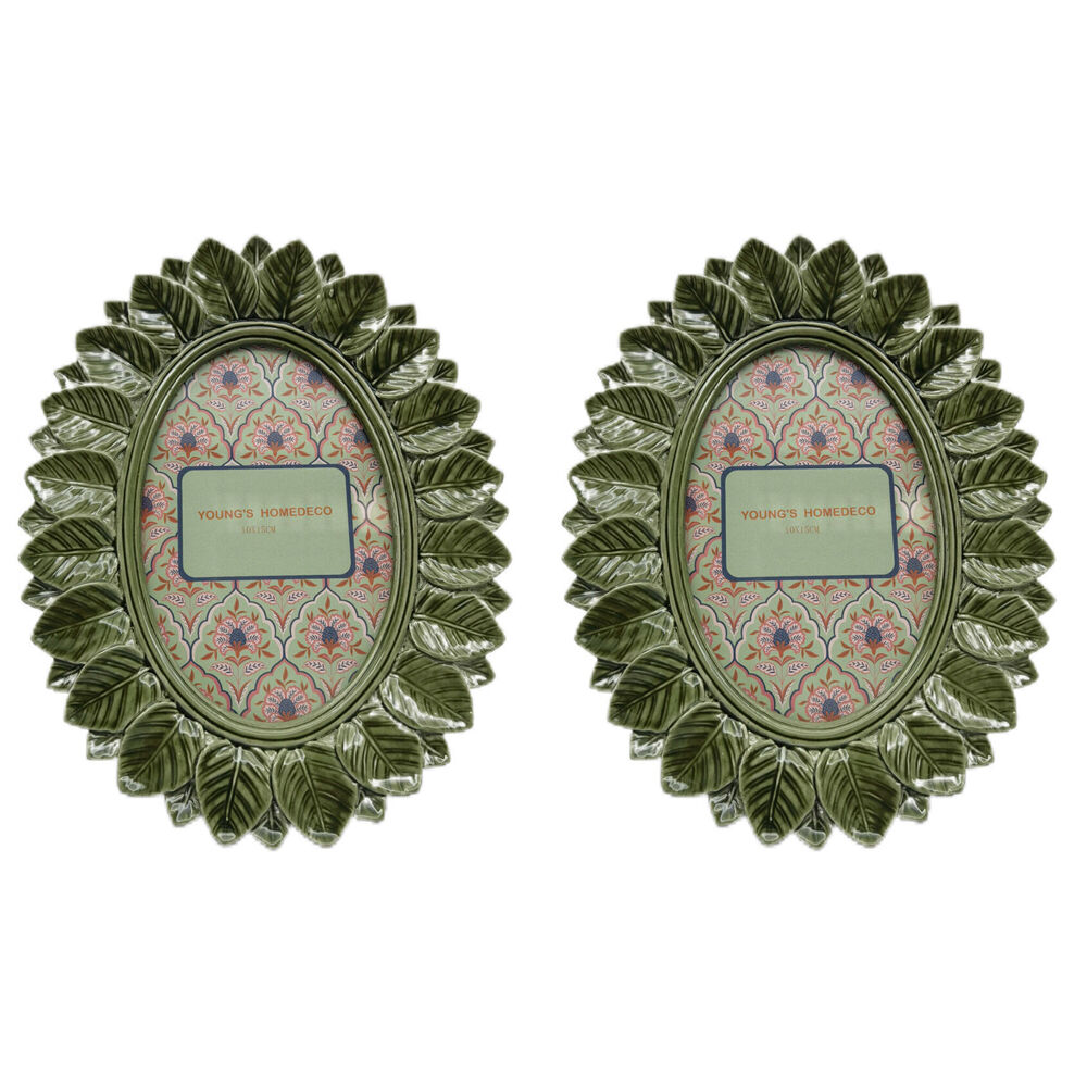 Urban Resin/Wood Oval Leaf Photo Picture Frame 4x6in 22x18cm Green (2 Pack)