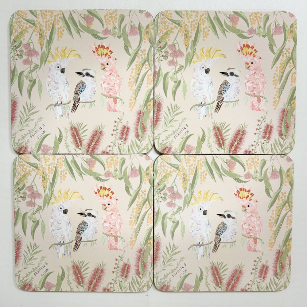 Urban FB Birds MDF Coasters Pink White 10cm Home Kitchen Decor Tableware — image 2