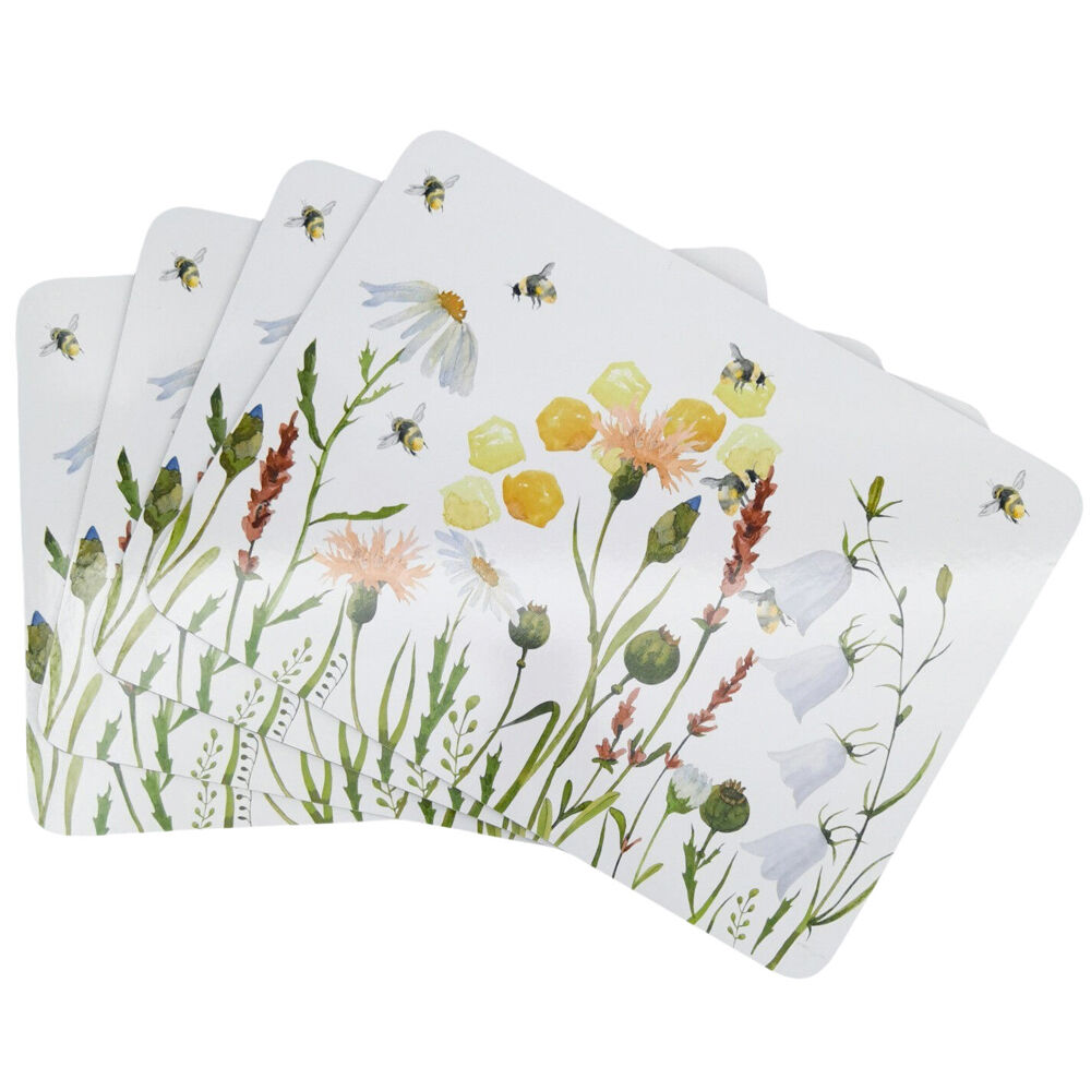 Urban Bee Meadow Cork Wooden Table Placemats 28x38cm White/Yellow (4 Pieces)