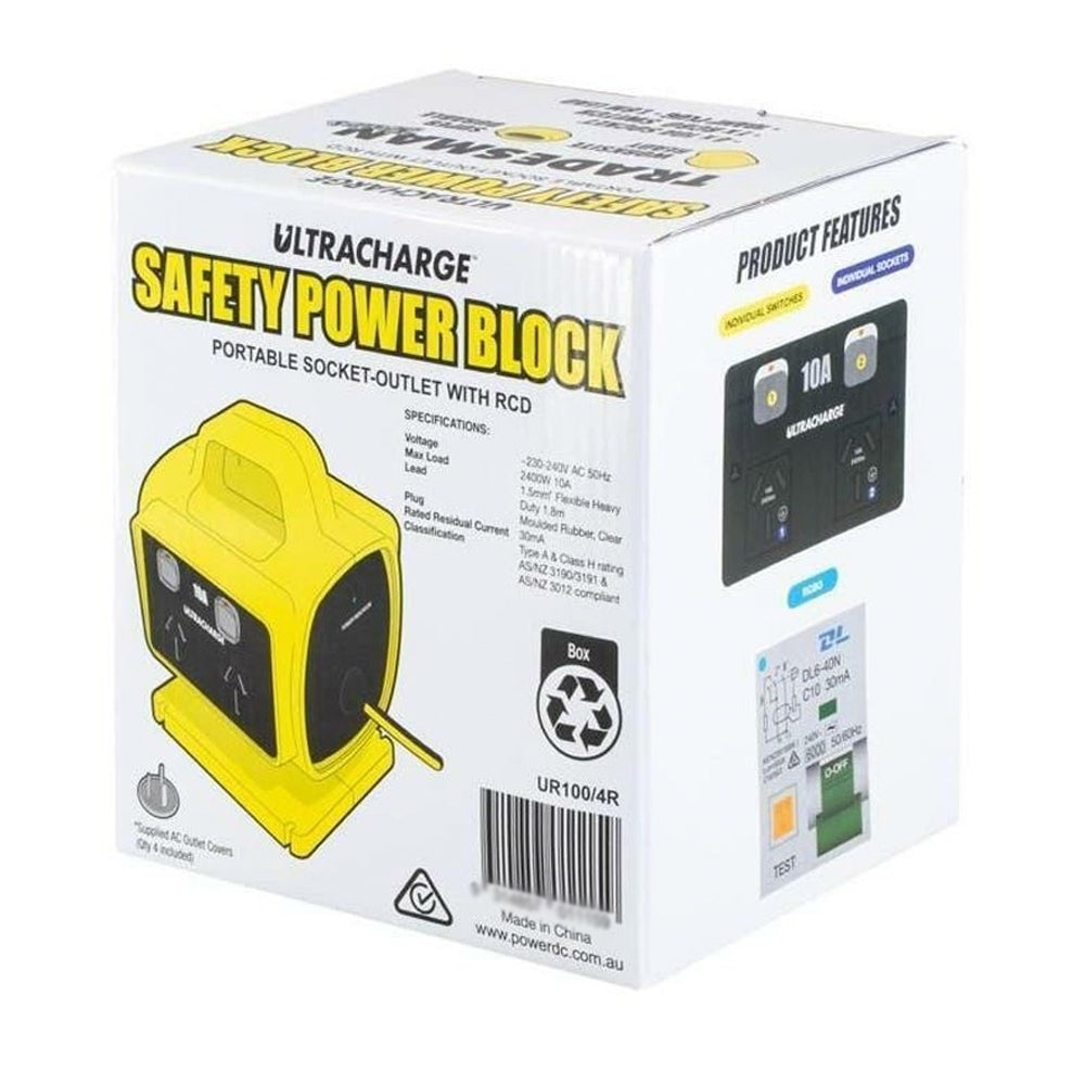 Ultracharge 10A 4-Way Outlet RCD Safety Power Block Outlet Plug/Sockets Yellow — image 3