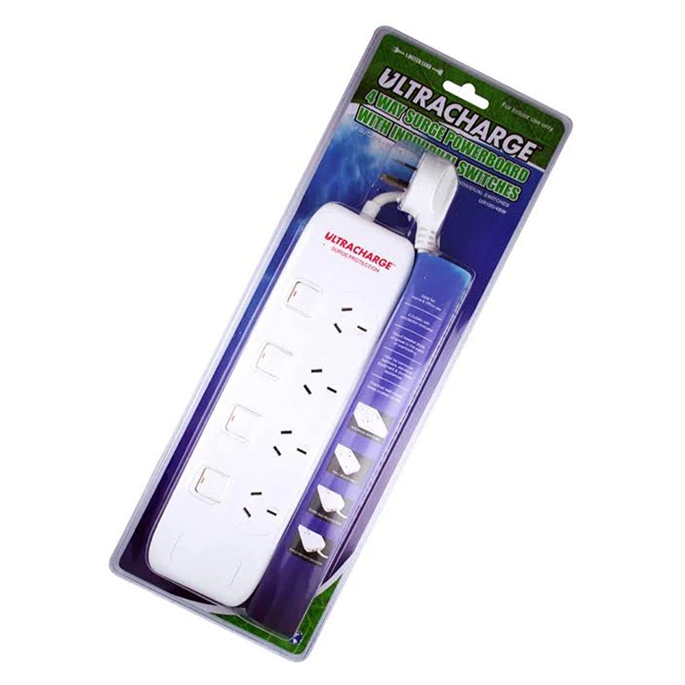 Ultracharge Power Board 4 Way Switch Surge Protection w/ 3x USB 3.4A Total White — image 2