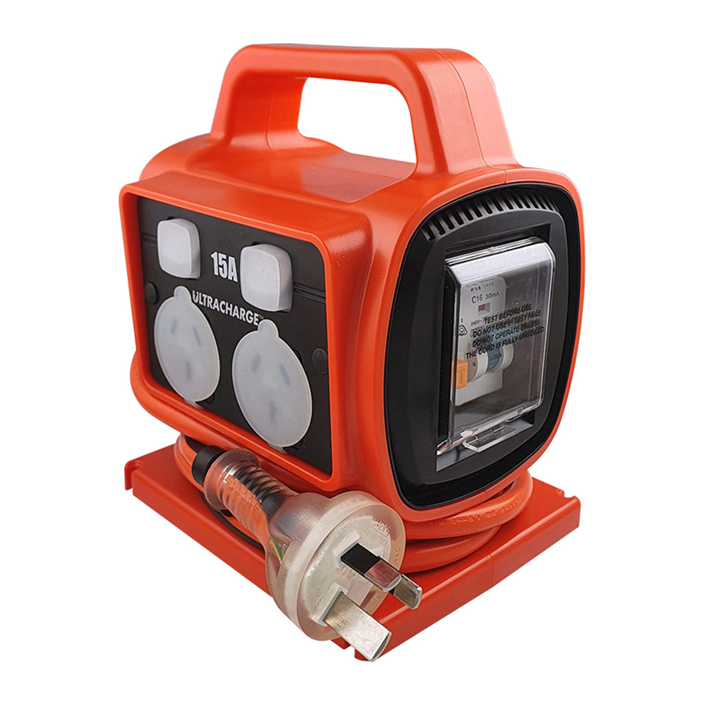 Ultracharge 15A 4-Way Outlet 18cm RCD Safety Power Block Sockets w/15A Plug Red