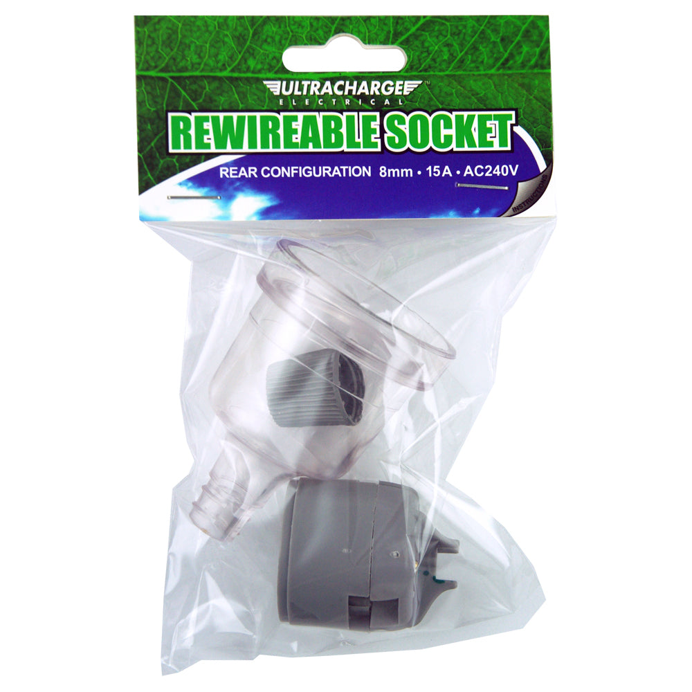 Ultracharge Electrical 15A Rewireable Socket 240V 8mm Rear Entry Configuration
