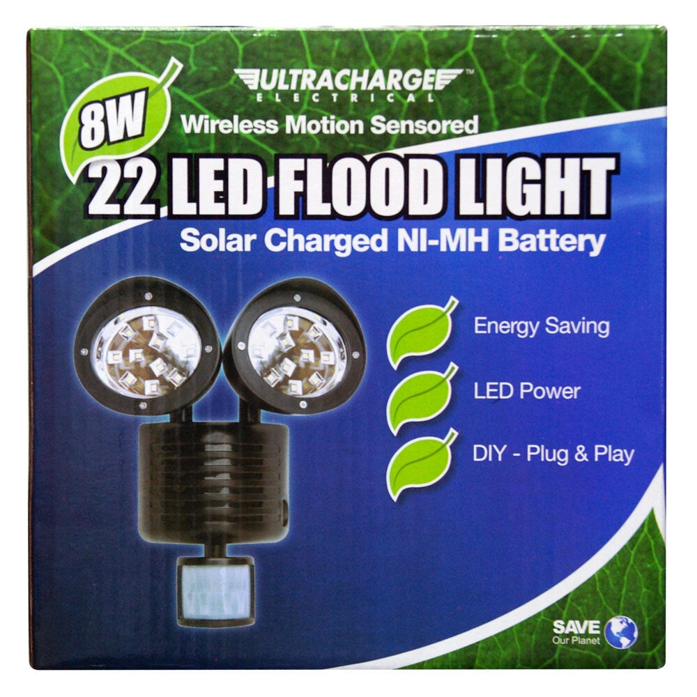 Ultracharge LED Flood Wall Light Outdoor 8W Wireless Motion Sensor Solar Charged — image 2