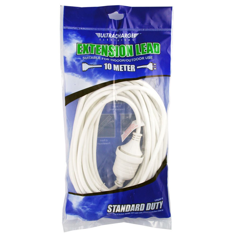 Ultracharge Extension Lead Cable Cord Suitable for Indoor/Outdoor Use White — 10m