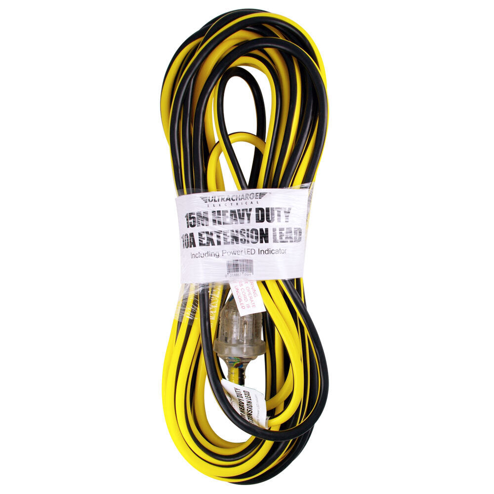 Ultracharge Extension Lead 15m Cord 10Amp w/ Power Indicator 240V Plug & Socket