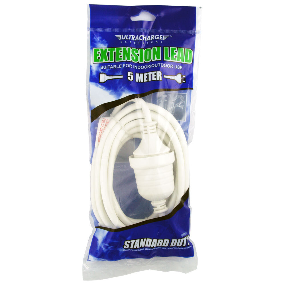 Ultracharge Extension Lead Cable Cord Suitable for Indoor/Outdoor Use White — 5m